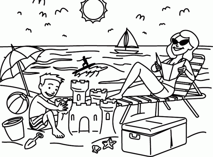 Beach coloring book pages