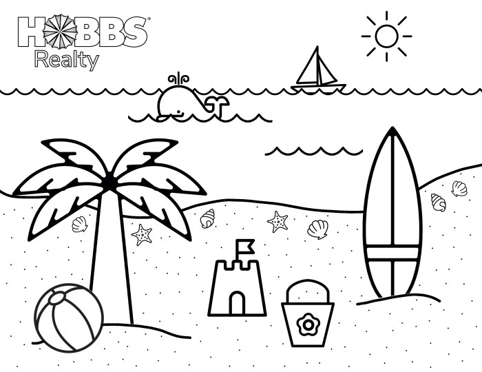 Beach coloring book pages